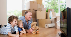 Family watching streamed television program