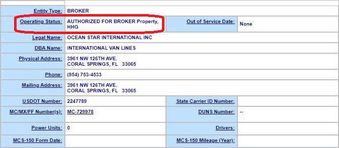 FMCSA operating status